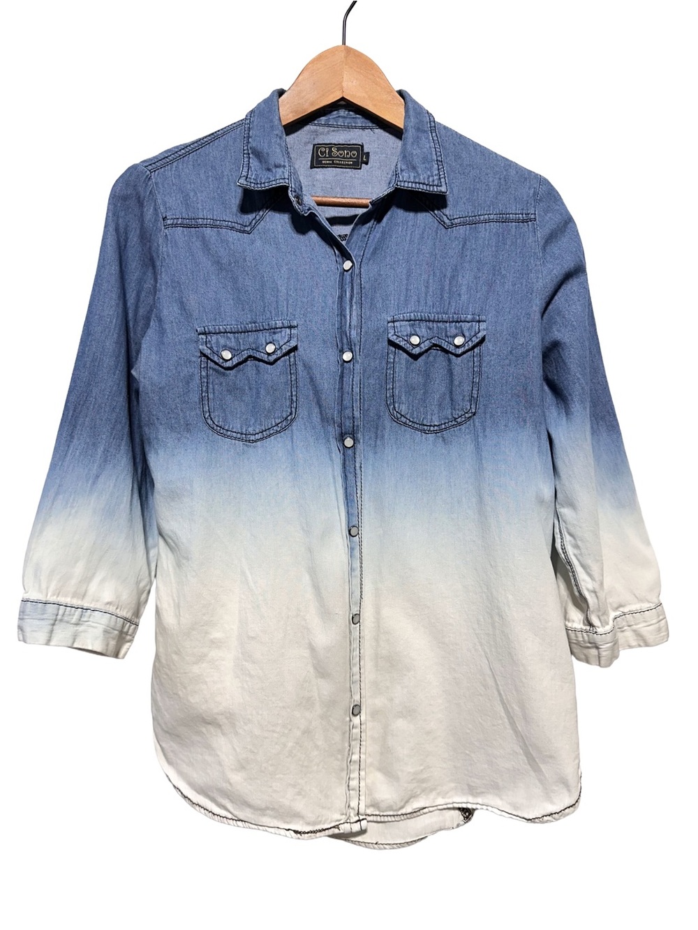 CI SONO Ombre Denim Pearl Snap Western Coastal Cowgirl Chambray Shirt